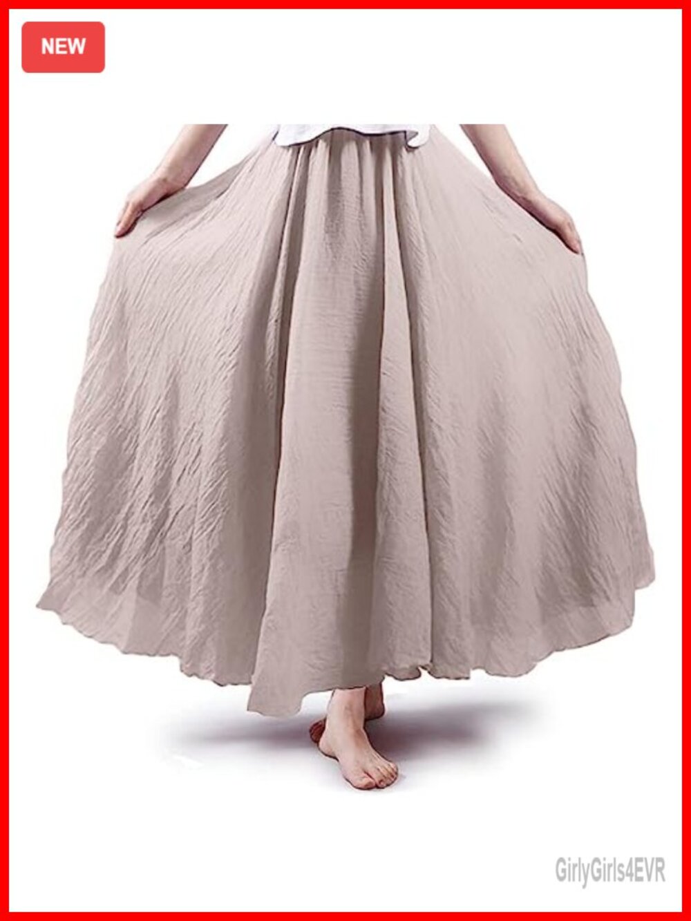 Boho Cotton Linen Maxi Skirt Pleated A-Line Elastic Waist Beach Coverup